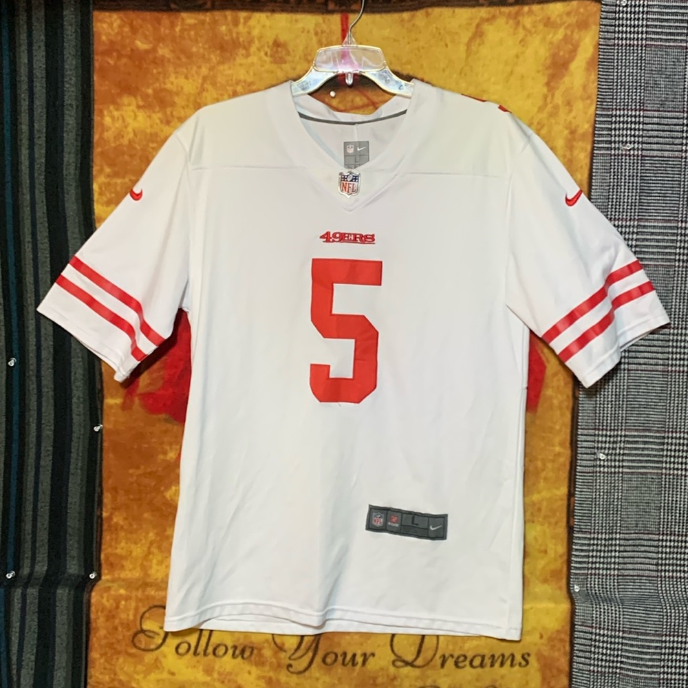 NIKE-49ERS #5 TREY LANCE white away short sleeve ON FIELD NFL jersey shirt